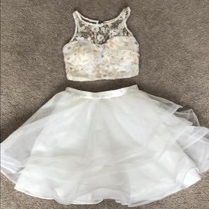 Two piece ivory and gold windsor dress